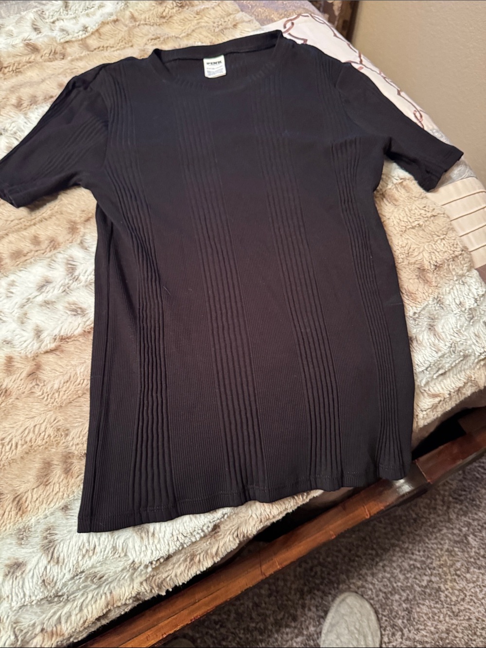 PINK Victoria's Secret Black Ribbed Short-Sleeve Tee